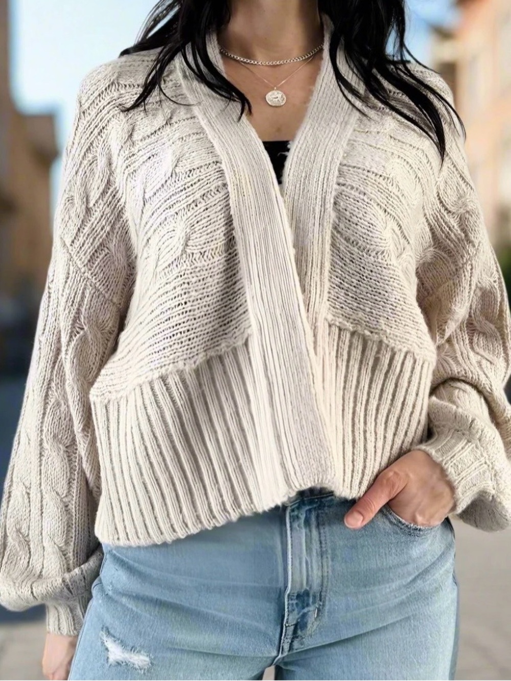 saltwater LUXE Cream Cable-Knit Open Cardigan Cropped
